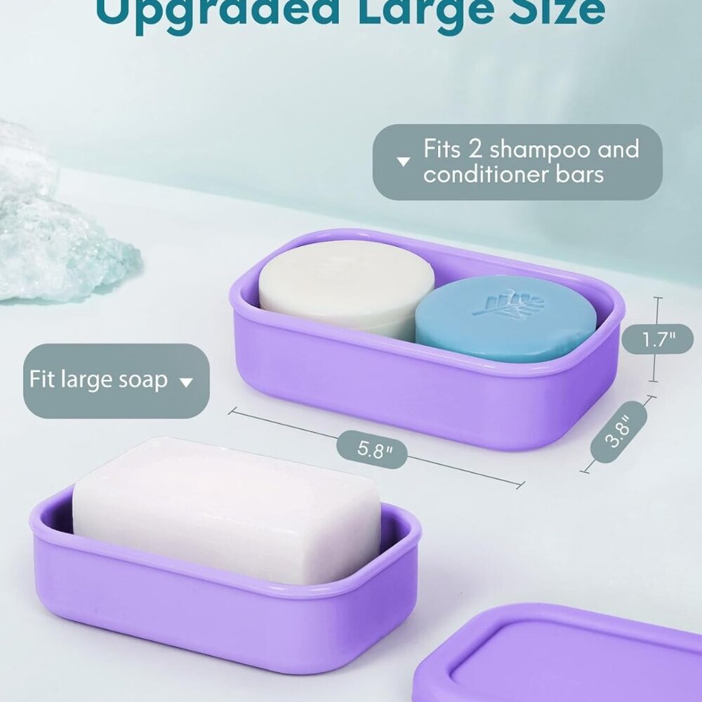 Solid Shampoo Bar Holder, Large Leakproof Travel Soap Case, Silicone Soap Box wi - Picture 2 of 7